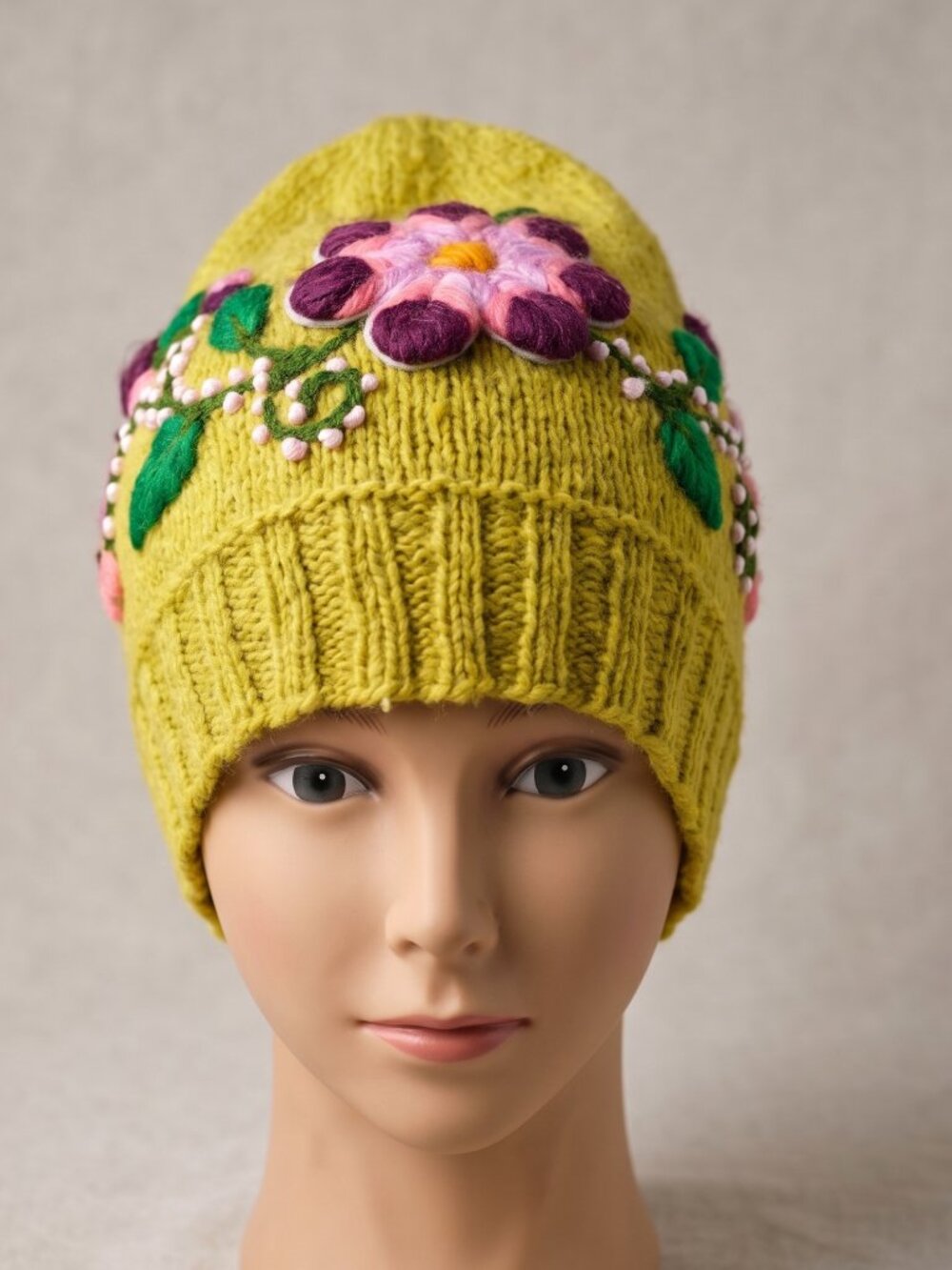 Hand-Knitted Andean Alpaca Wool Chullo Hat – Multicolor Floral Design – Cusco